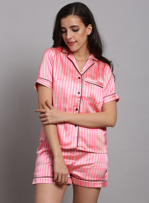 Azzurra Women Striped Pink Night Suit Set