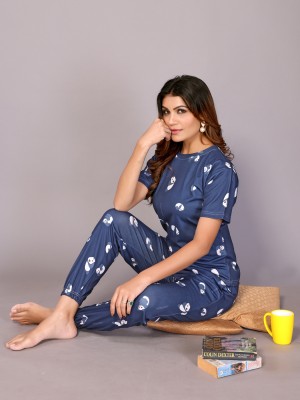 VJ FASHION Women Printed Blue Night Suit Set