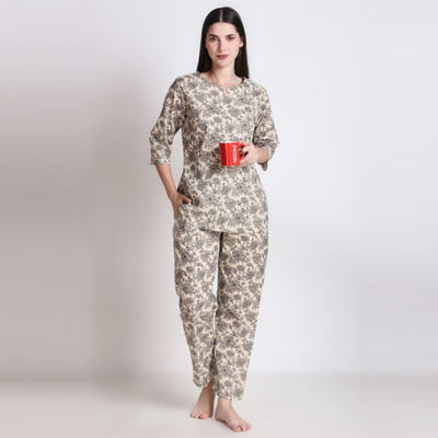 DreamBe Women Printed Grey Night Suit Set