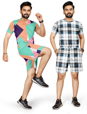 RIOCREATION Men Striped Multicolor Night Suit Set