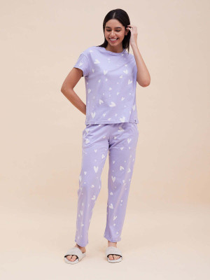 HouseOfCommon Women Embellished Purple Night Suit Set