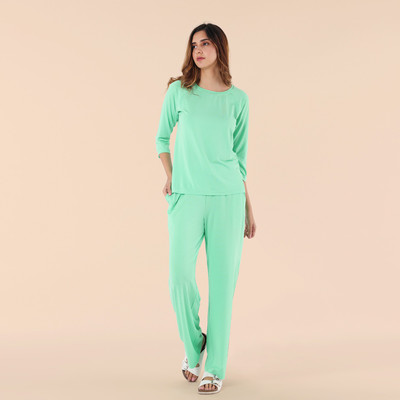 NITE FLITE Women Solid Green Night Suit Set