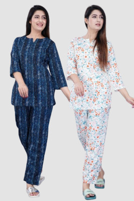 Abbas Fashion Women Printed Black Night Suit Set