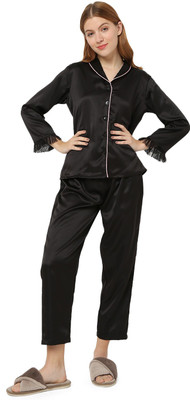 Smarty Pants Women Solid Black Shirt & Pyjama set