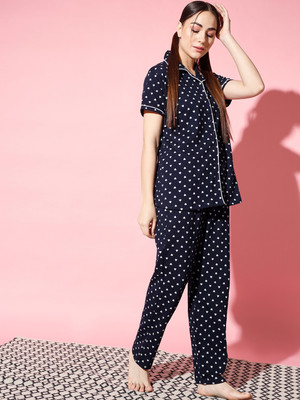 Fit N Fame Women Polka Print Multicolor Shirt & Pyjama set