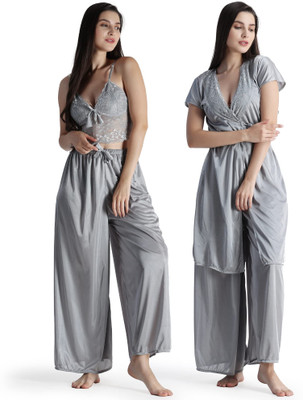 SSoShHub Women Self Design Grey Night Suit Set