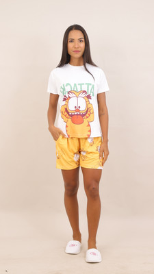 Kashtbhnjan Women Printed Yellow, White Night Suit Set