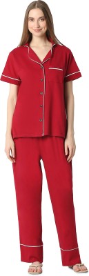 Smarty Pants Women Solid Red Night Suit Set