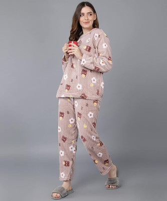 Lugo Women Printed Brown Night Suit Set