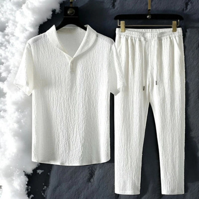 GC FAB Men Self Design White Night Suit Set