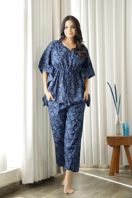 Sanskrutihomes Women Floral Print Blue Night Suit Set