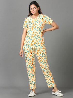 JILZ Women Printed Beige Top & Pyjama Set