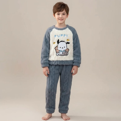 moja Boys & Girls Self Design Grey, White Top & Pyjama Set