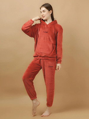 winkelstreet Women Solid Red Night Suit Set