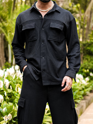 MANIAC Men Solid Black Night Suit Set
