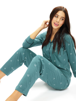 LOTIK Women Striped Light Green Top & Pyjama Set