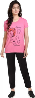 M Queen Women Printed Multicolor Top & Pyjama Set
