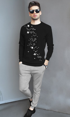 TRIPR Men Printed Black, Grey Night Suit Set