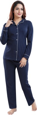 Attempt Women Printed Dark Blue Night Suit Set