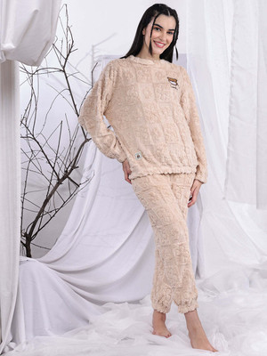 ETC Women Solid Beige Night Suit Set