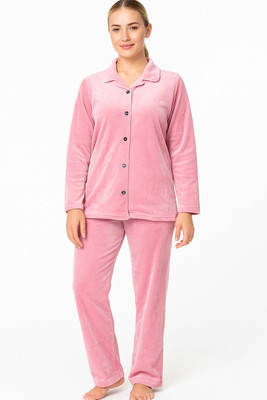 Ruhani Women Solid Pink Shirt & Pyjama set