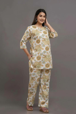 SAYANG Women Printed Yellow Top & Pyjama Set