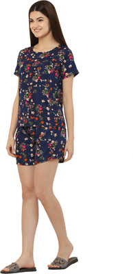 ShopGlobal Women Floral Print Blue Top & Shorts Set