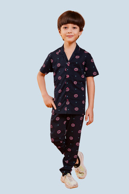 3BROS Boys Printed Dark Blue Night Suit Set