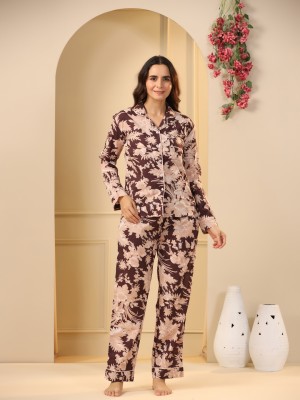 Sanskrutihomes Women Printed Maroon Night Suit Set