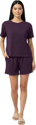 COZYPLAY Women Solid Purple Top & Shorts Set