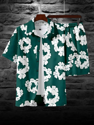 ZONANZA Men Printed White Night Suit Set