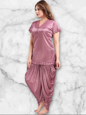 HouseOfCommon Women Solid Purple Night Suit Set