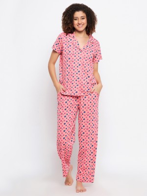 Clovia Women Geometric Print Pink Top & Pyjama Set