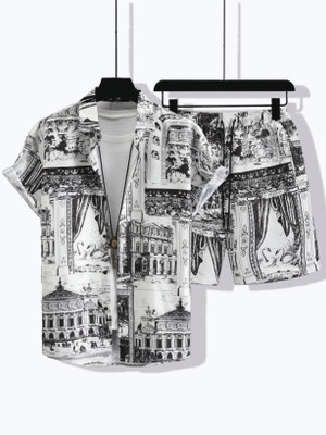 FREYA ENTERPRISE Men Printed Black Night Suit Set