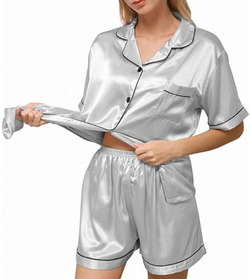 Vdc Creation Hub Women Solid Grey Night Suit Set