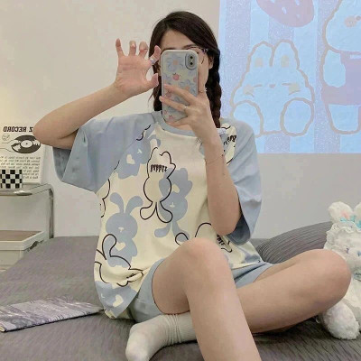 Lugo Women Printed Blue Night Suit Set