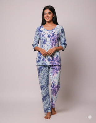 Mizan Trendz Women Ombre/Dyed Blue, White Top & Pyjama Set