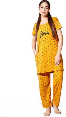 Trendy World Women Printed Yellow Shirt & Pyjama set