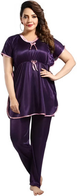 Endrilla Women Solid Purple Top & Pyjama Set