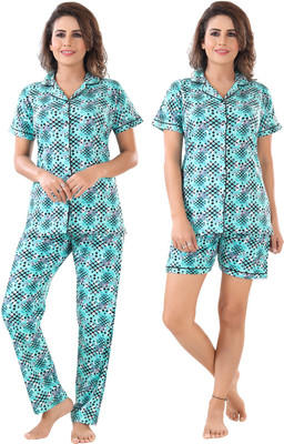 Peignoir Women Printed Black Night Suit Set