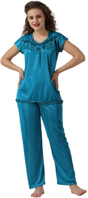 Majese Women Solid Light Blue Night Suit Set