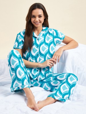 SWEET DREAMS Women Printed Blue Top & Pyjama Set
