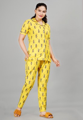 PYARE FASHION Women Printed Yellow Shirt & Pyjama set