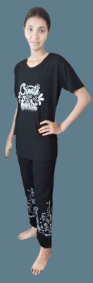 SP FASHION Women Printed Black Top & Pyjama Set