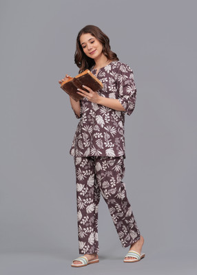 MAHRUCHI TEXTILE Women Printed Grey Top & Pyjama Set