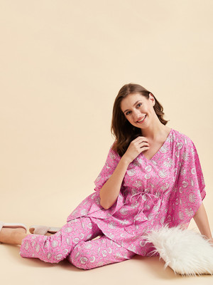 SWEET DREAMS Women Printed Pink Top & Pyjama Set