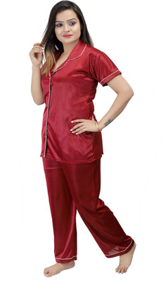 Ansh Collection Women Solid Black Night Suit Set
