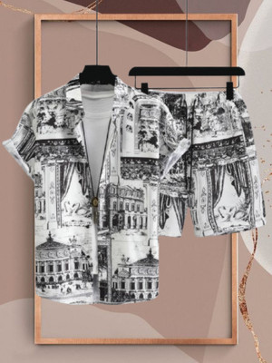 Varni Creation Men Abstract Grey Night Suit Set