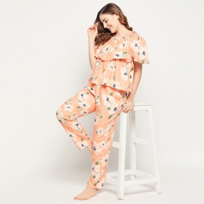 Clovia Women Floral Print Pink Top & Pyjama Set