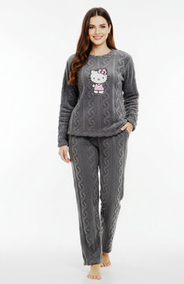 tpf Girls Self Design Grey Night Suit Set